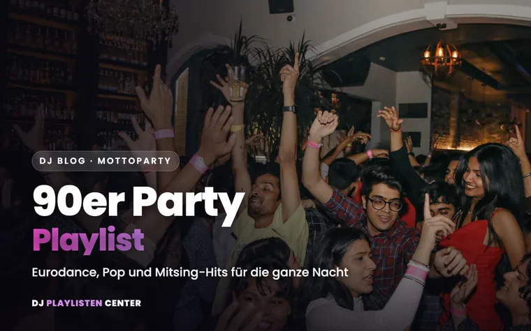 Gäste feiern mit erhobenen Armen auf einer 90er Party