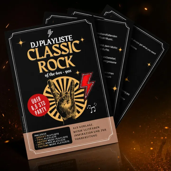 Cover und Seiten der Classic Rock Playlist (60er bis 90er)