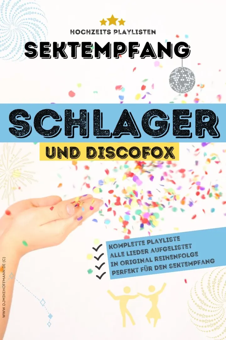 DJ Playlist Hochzeit – Schlager & Discofox DJ Playlist Hochzeit: Cover der Playlist „Schlager & Discofox“ (Sektempfang)