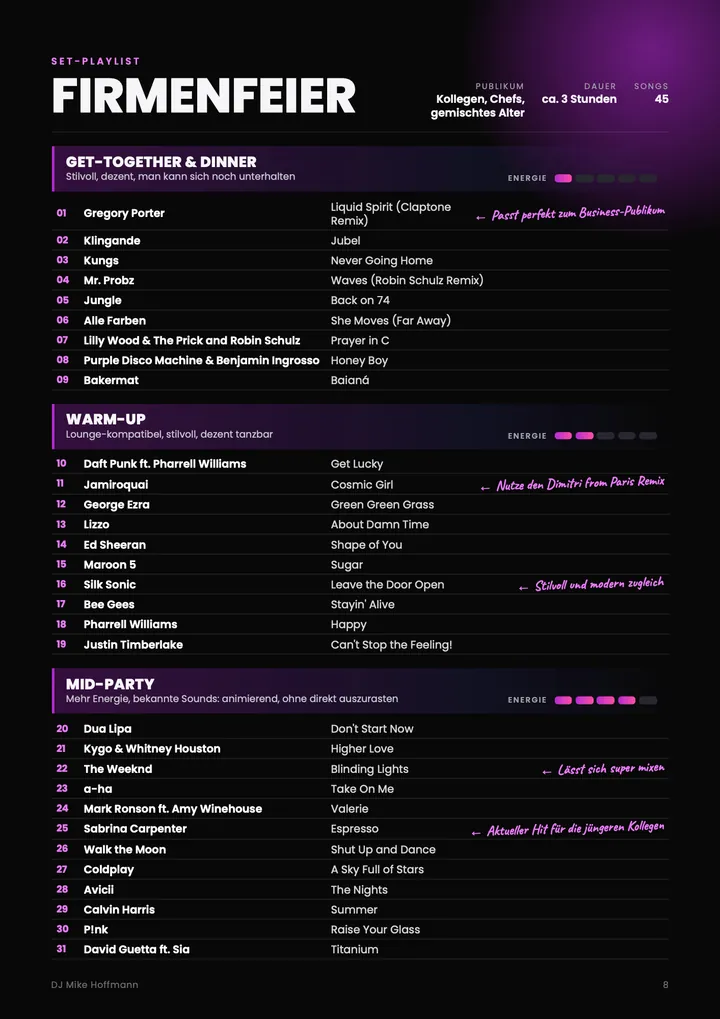 DJ Playlist PDF mit fertigen Set-Listen gratis sichern