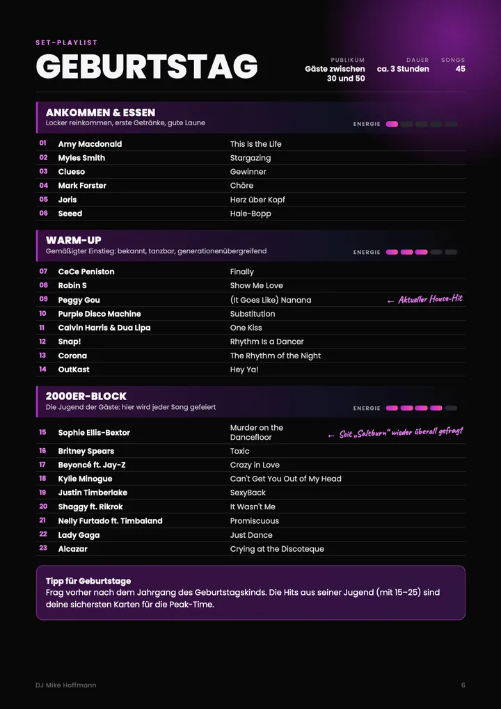 DJ Playlist PDF mit fertigen Set-Listen gratis sichern