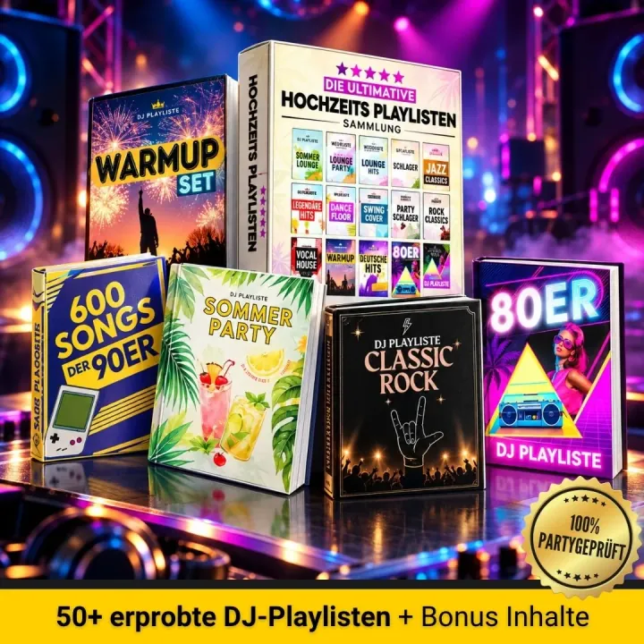Die Playlisten des Komplettpakets mit Siegel „100 % partygeprüft“: 50+ erprobte DJ-Playlisten + Bonus-Inhalte